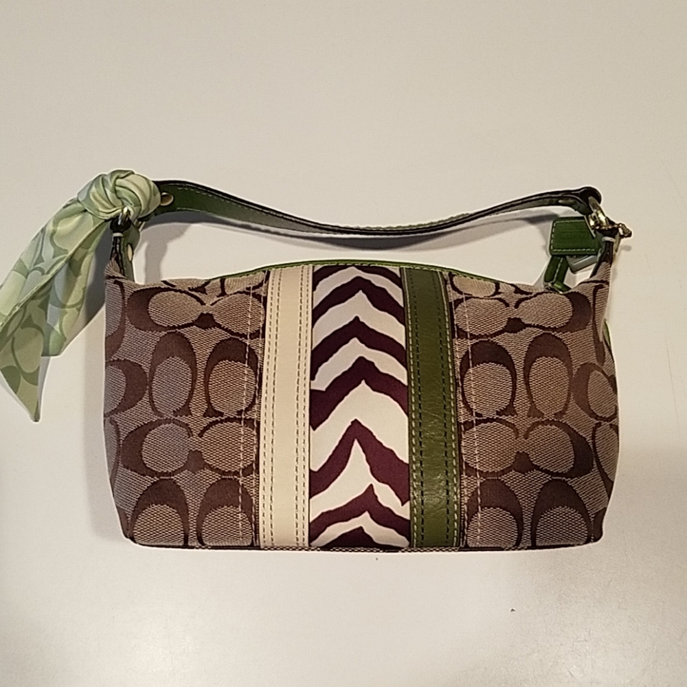 Like New Small Green/Zebra Coach Purse